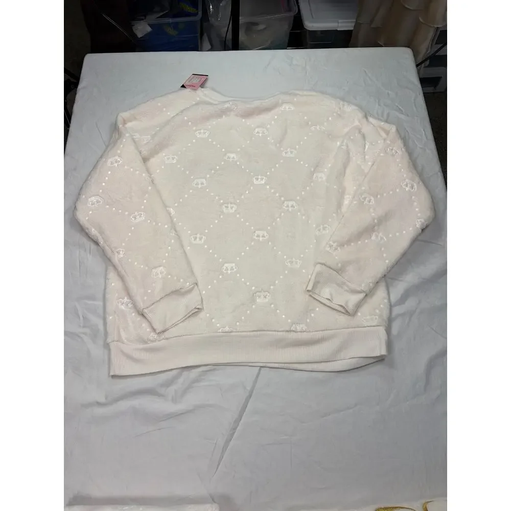 NWT Juicy Couture fuzzy fleece 2 pc set. crown embossed, Juicy chest, butt. Sz L